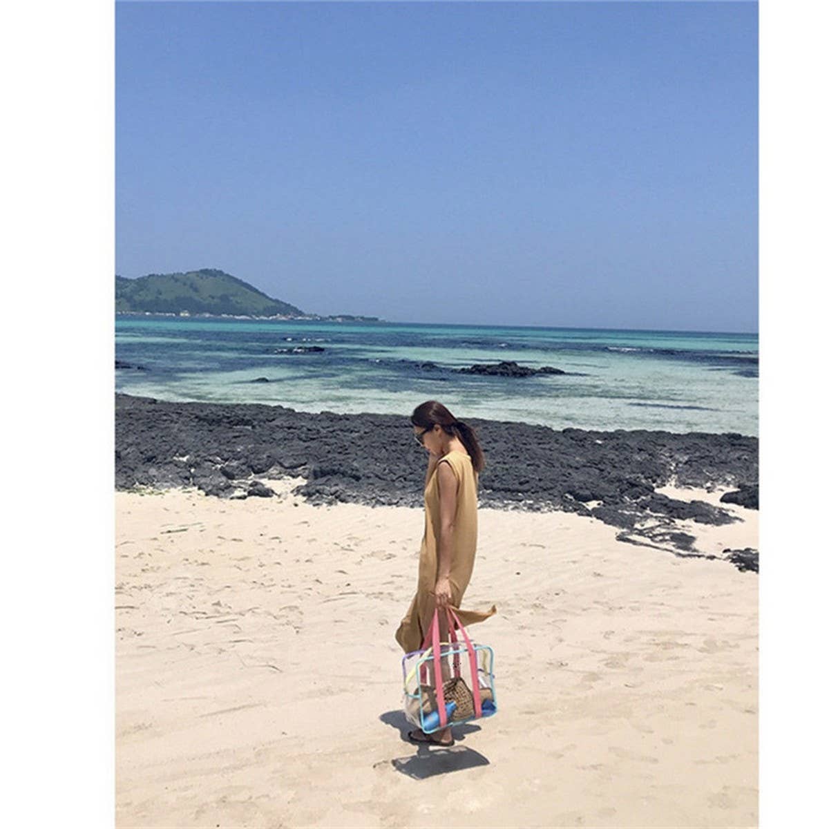 TRANSPARENT BEACH BAG WITH COLORFUL SHOULDER STRAPS_CWAB1923