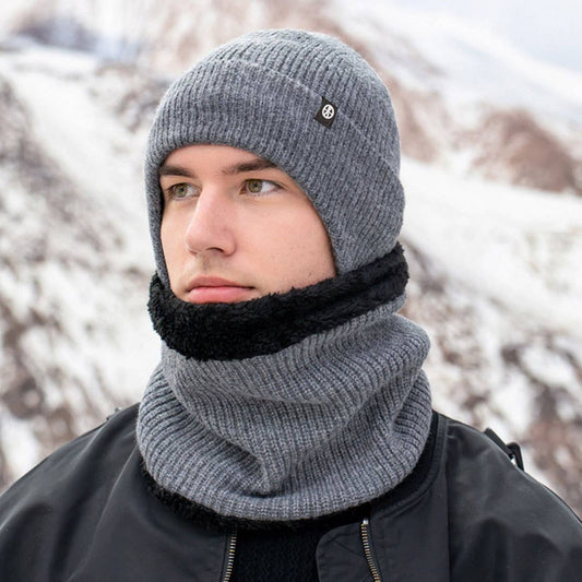 WINTER OUTDOOR FLEECE KNITTED HAT THREE PIECE SET