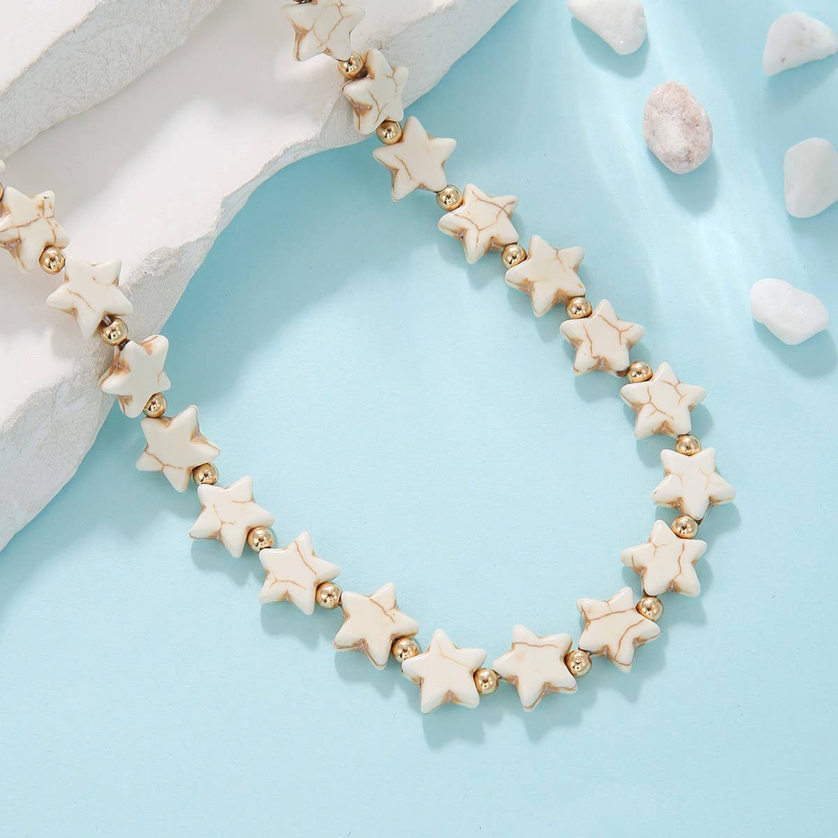 NEW FASHION BEIGE STAR BEADED NECKLACE