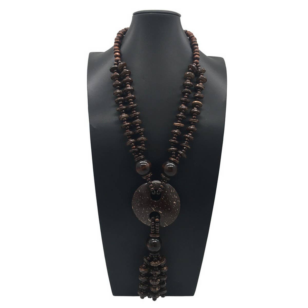 BOHEMIAN COCONUT WOOD BEAD LONG NECKLACE_CWMM4552