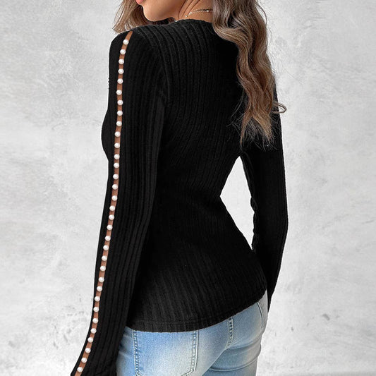 V-NECK WOOLEN SLIM-FIT PIT STRIP FASHION KNITWEAR