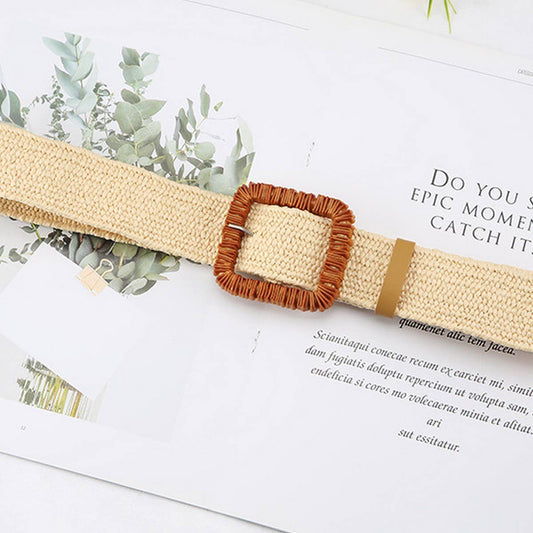 CWABE1188_NEW STYLE SQUARE BUCKLE PP STRAW WOVEN WAIST BELT