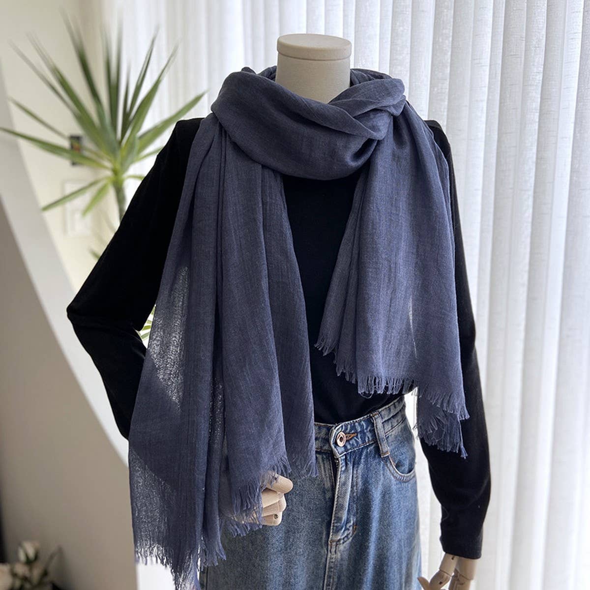 Solid Cotton Linen Scarf for Women Summer Sun Prot_CWASC1451