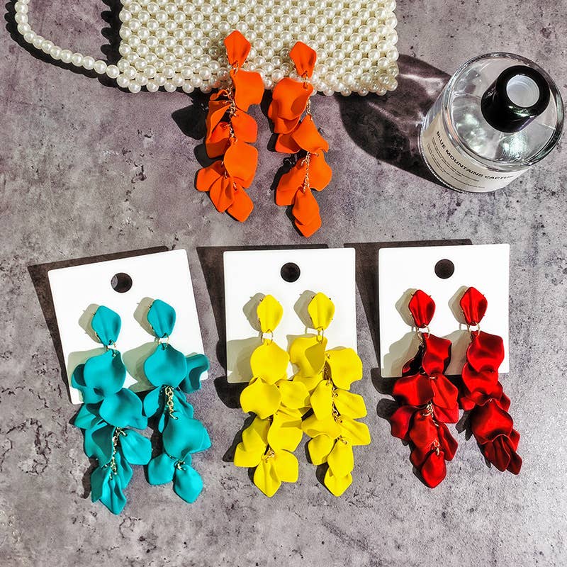 S925 Silver needle sexy rose petal long earrings