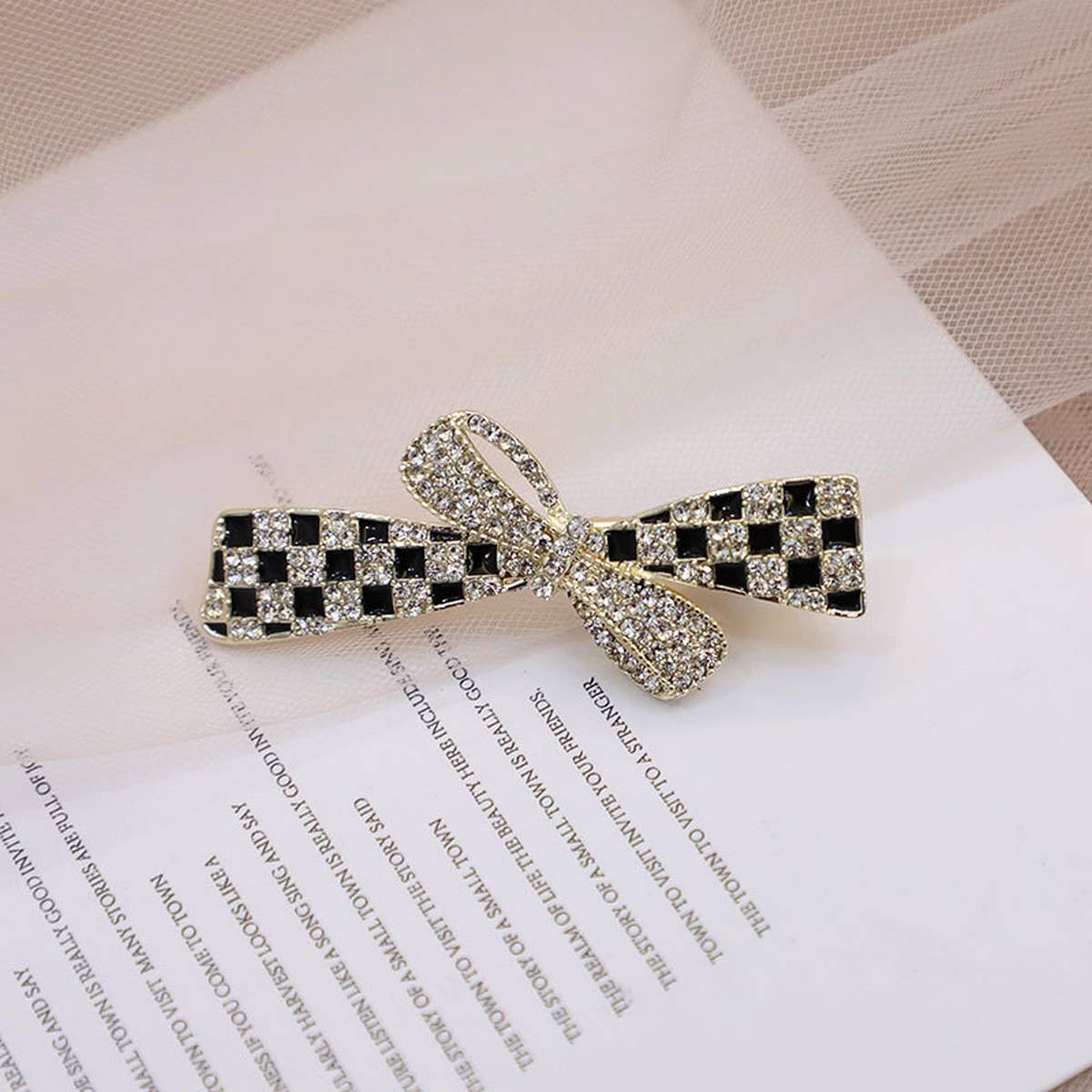 BLACK AND WHITE CHECKERBOARD RHINESTONE HAIRPIN_CWAHA4774