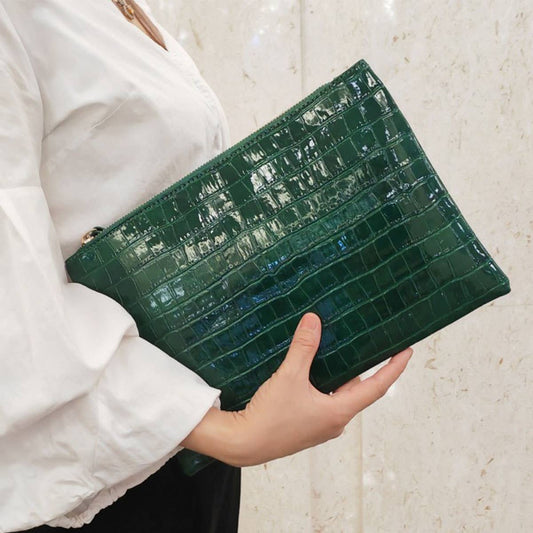 PU crocodile pattern glossy hand-grabbed bag