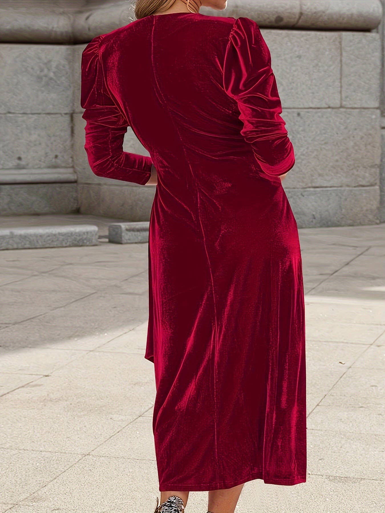 V-NECK ELEGANT CASUAL FASHION SOLID COLOR DRESS