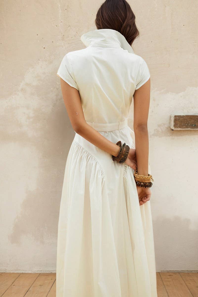 CWDMD6401_COLLARED BUTTON FRONT SLIM FIT SHIRT MAXI DRESS