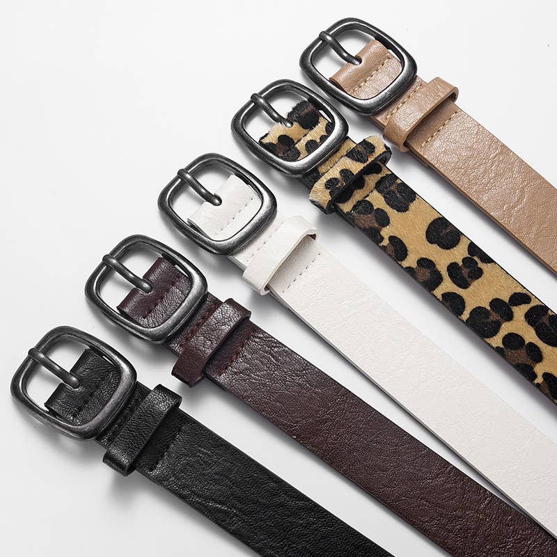 Fashionable day-shaped buckle leopard print belt