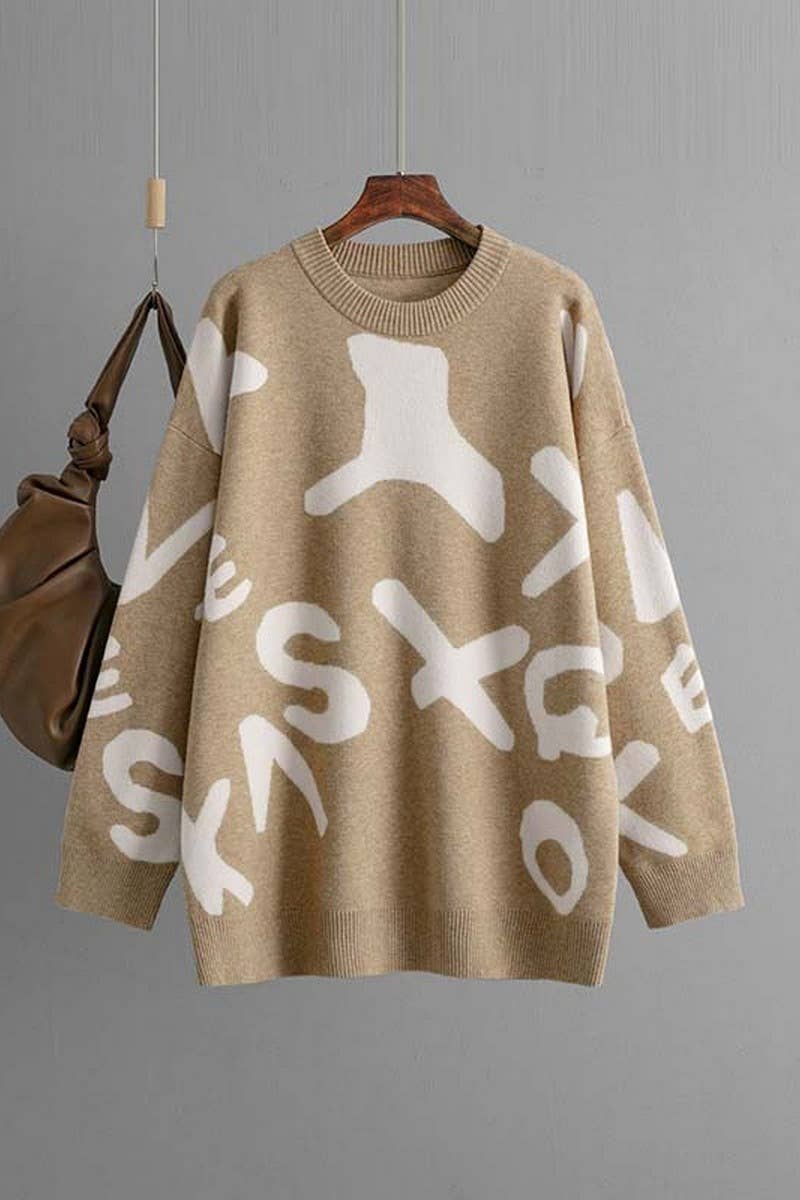 CWOSWL07293_WOMEN¡¯S JACQUARD KNIT LONGLINE SWEATER TOP