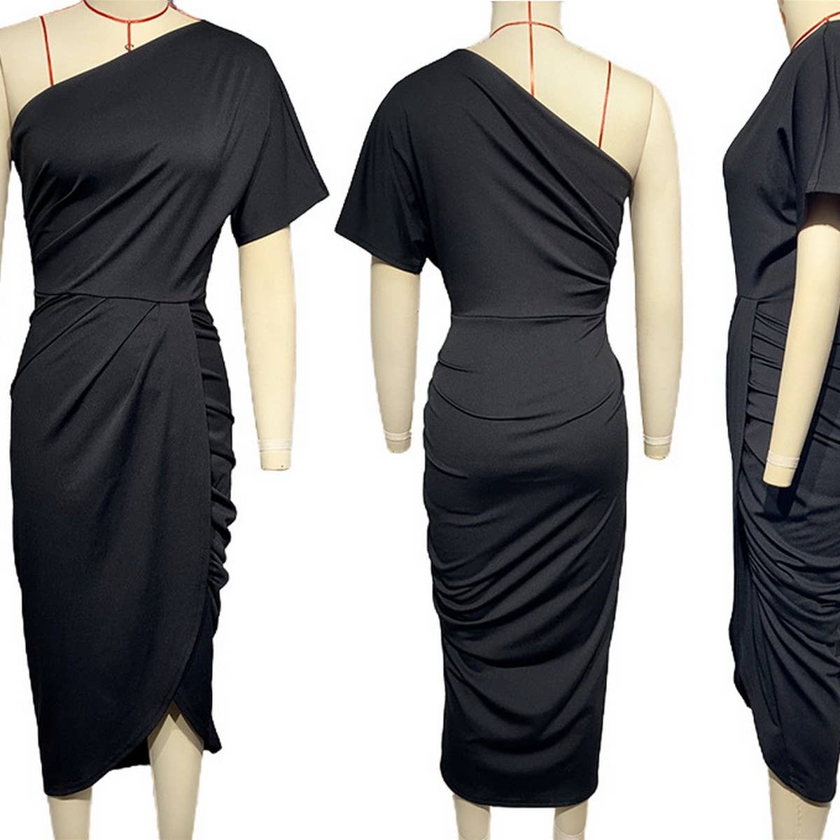 One shoulder sexy irregular high slit dress