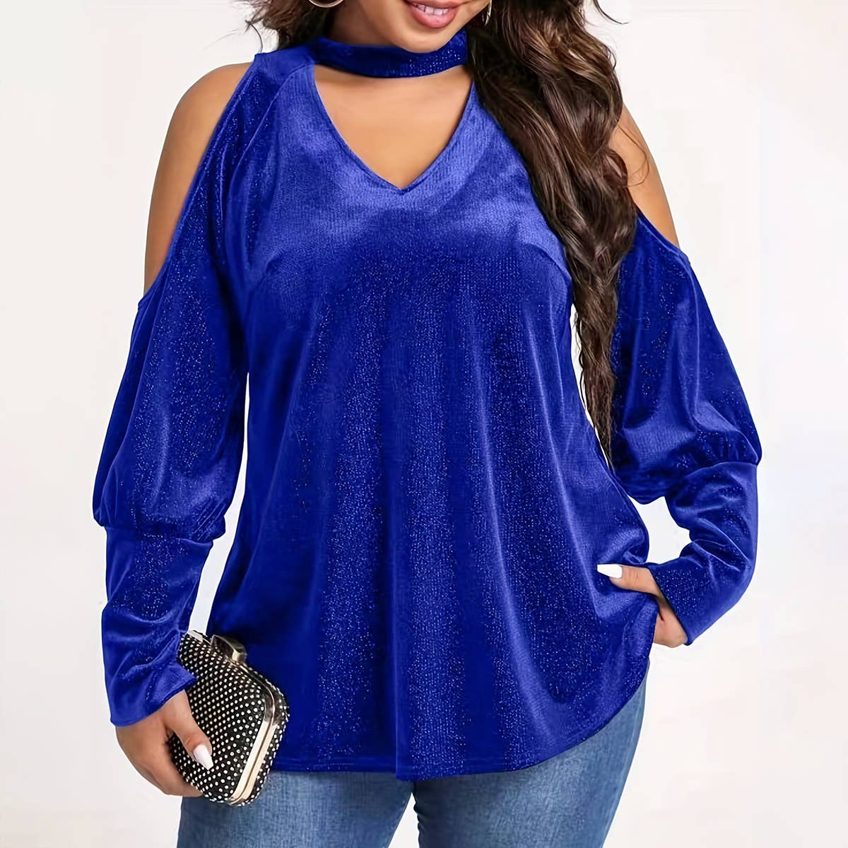 SEQUINED V-NECK LOOSE LONG-SLEEVED TOP