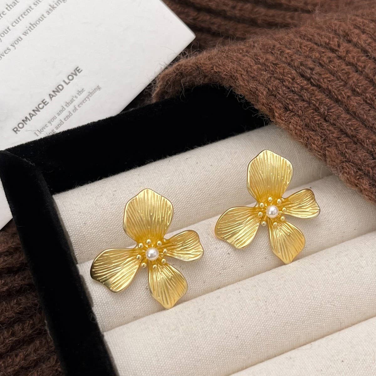 HIGH-END FASHION DESIGN METAL FLOWER EARRINGS