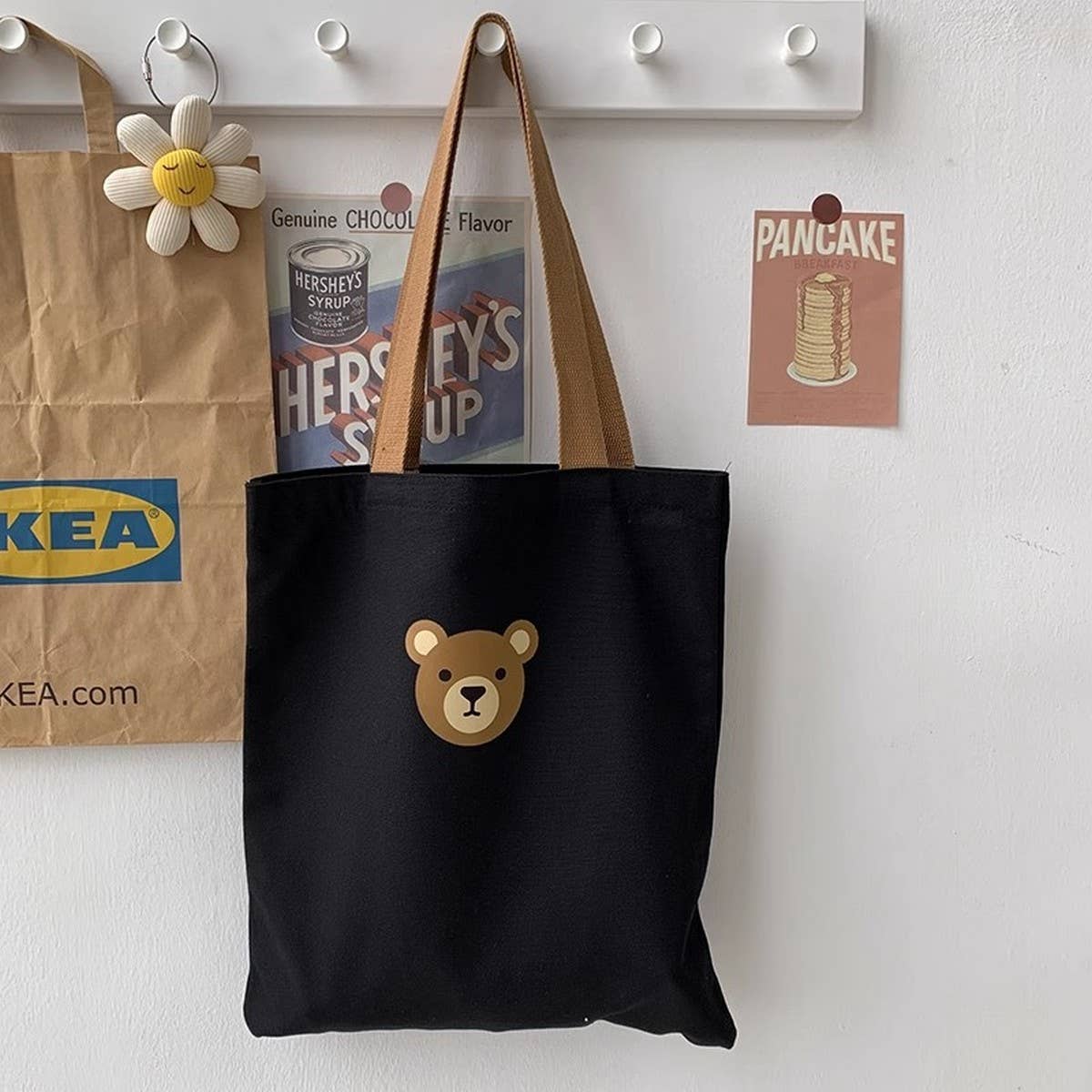 TOTE BAGS CANVAS WITH CUTE BEAR HEAD PATTERN_CWAB2054