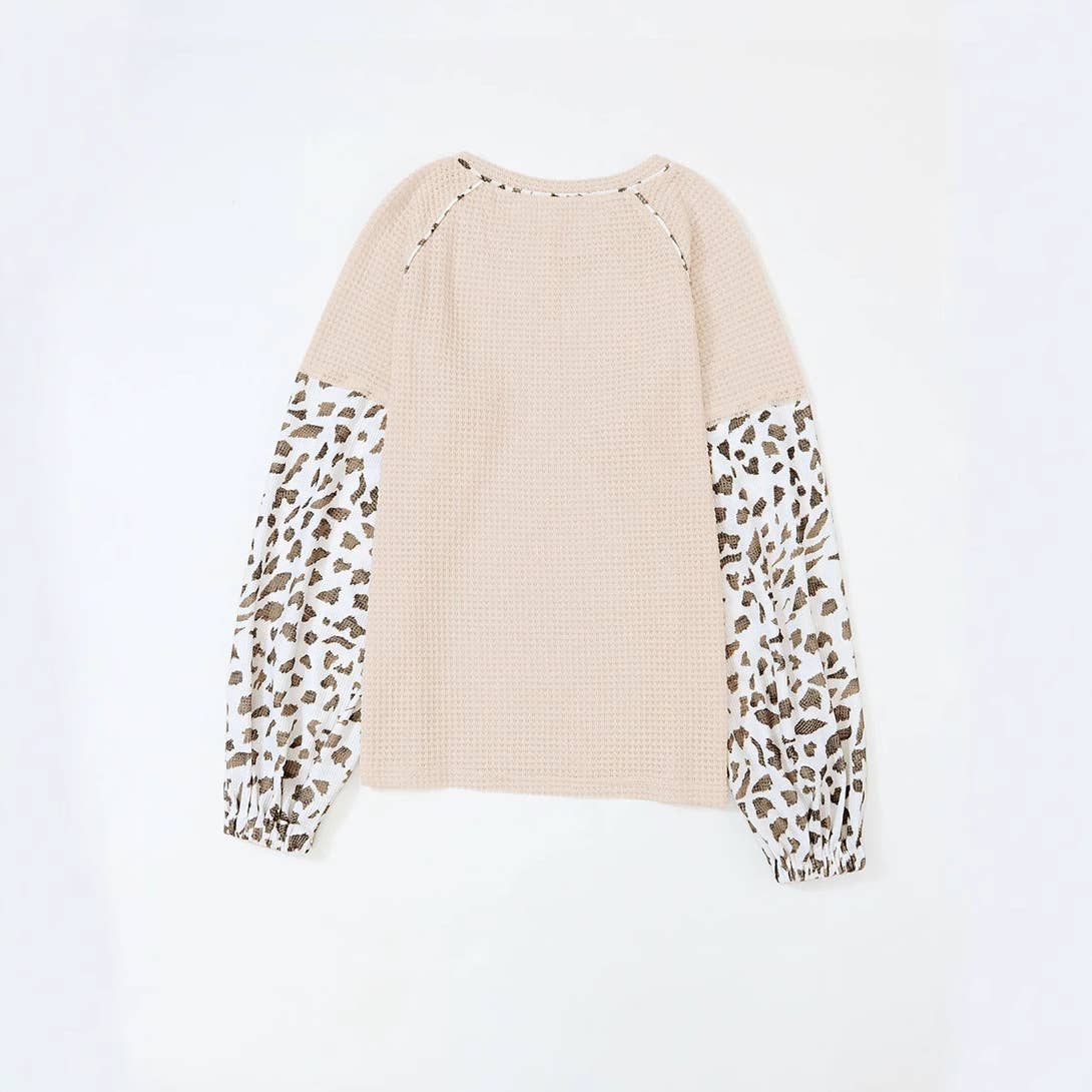 LEOPARD PRINT PATCHWORK CASUAL WAFFLE JUMPER