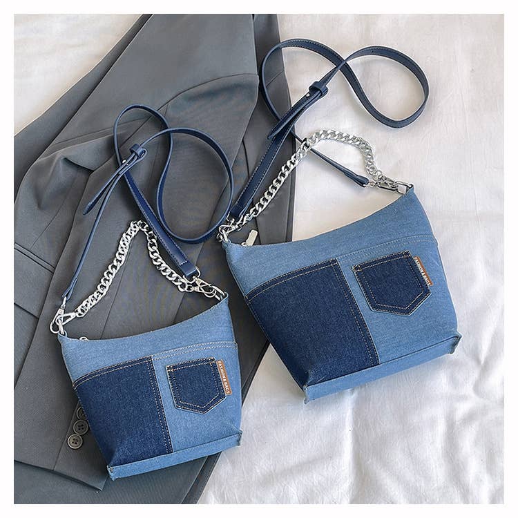 Retro patchwork denim large-capacity bag