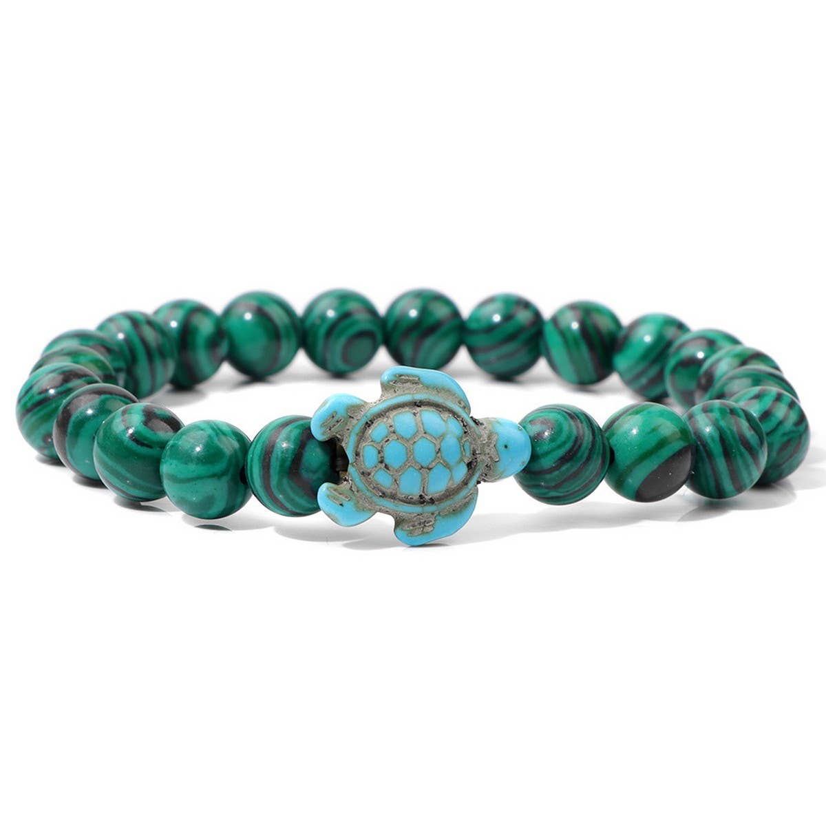 CWAJE3879_BEACH TURQUOISE TURTLE BEADED SIMPLE BRACELET