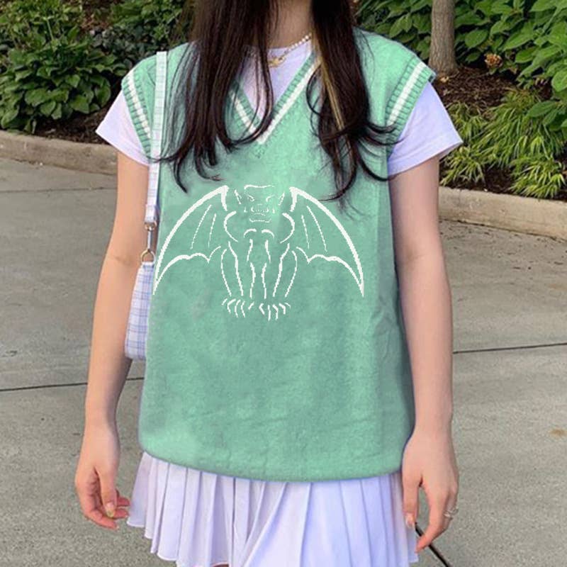 STYLISH DEEP V-NECK BAT JACQUARD WOOL VEST