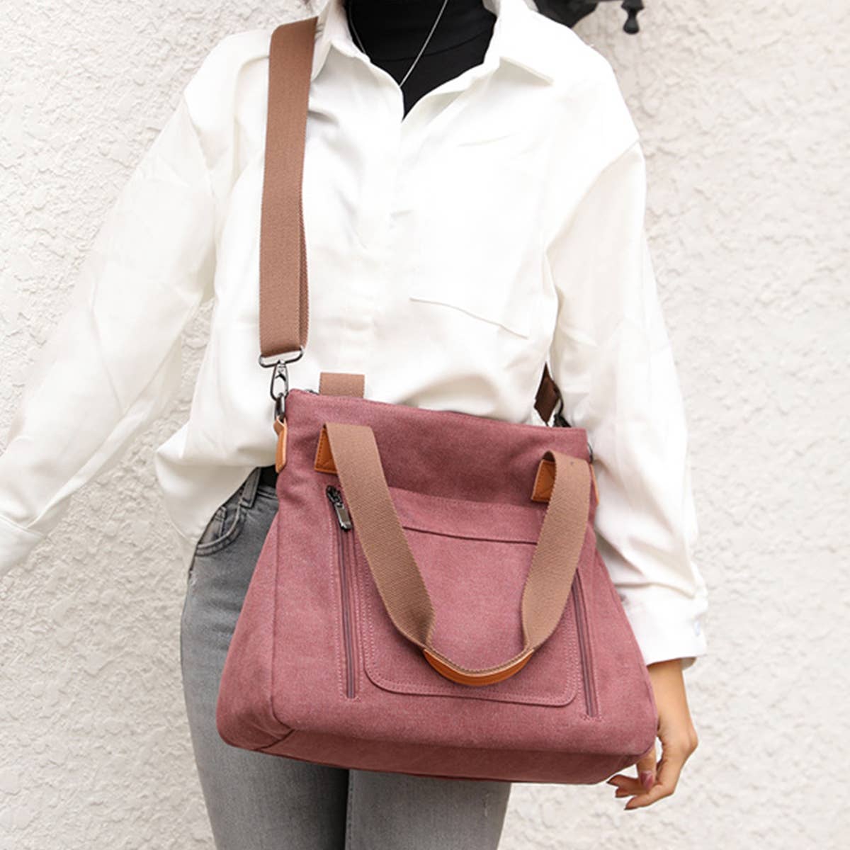 SIMPLE TRAVEL CANVAS SHOULDER CROSSBODY BAG_CWAB1292