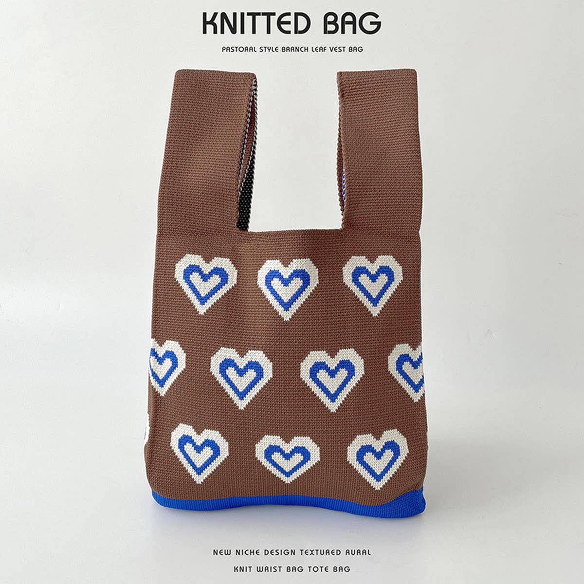 COLOR BLOCK HEART KNITTED SHOULDER TOTE BAG_CWAB1519
