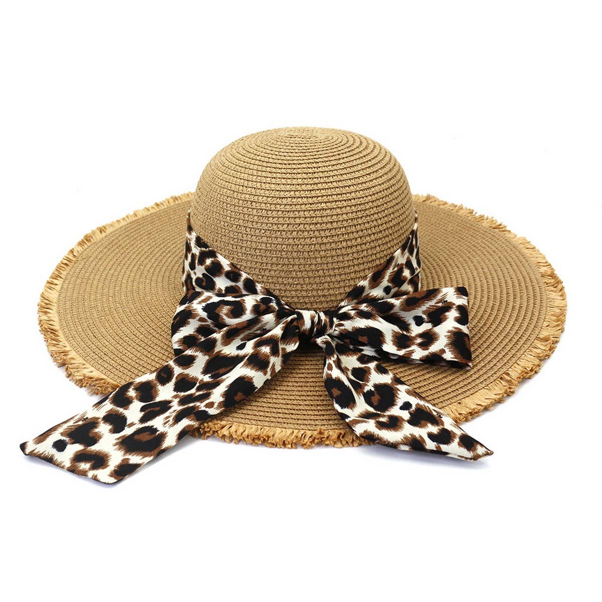 LEOPARD PRINT ROUND TOP STRAW HAT_CWAH1244