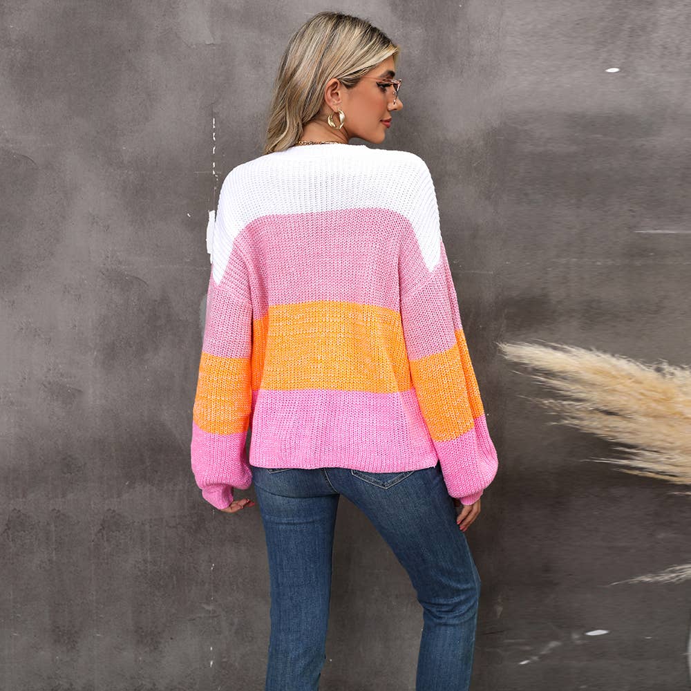 Patchwork Color Contrast Pullover Sweater