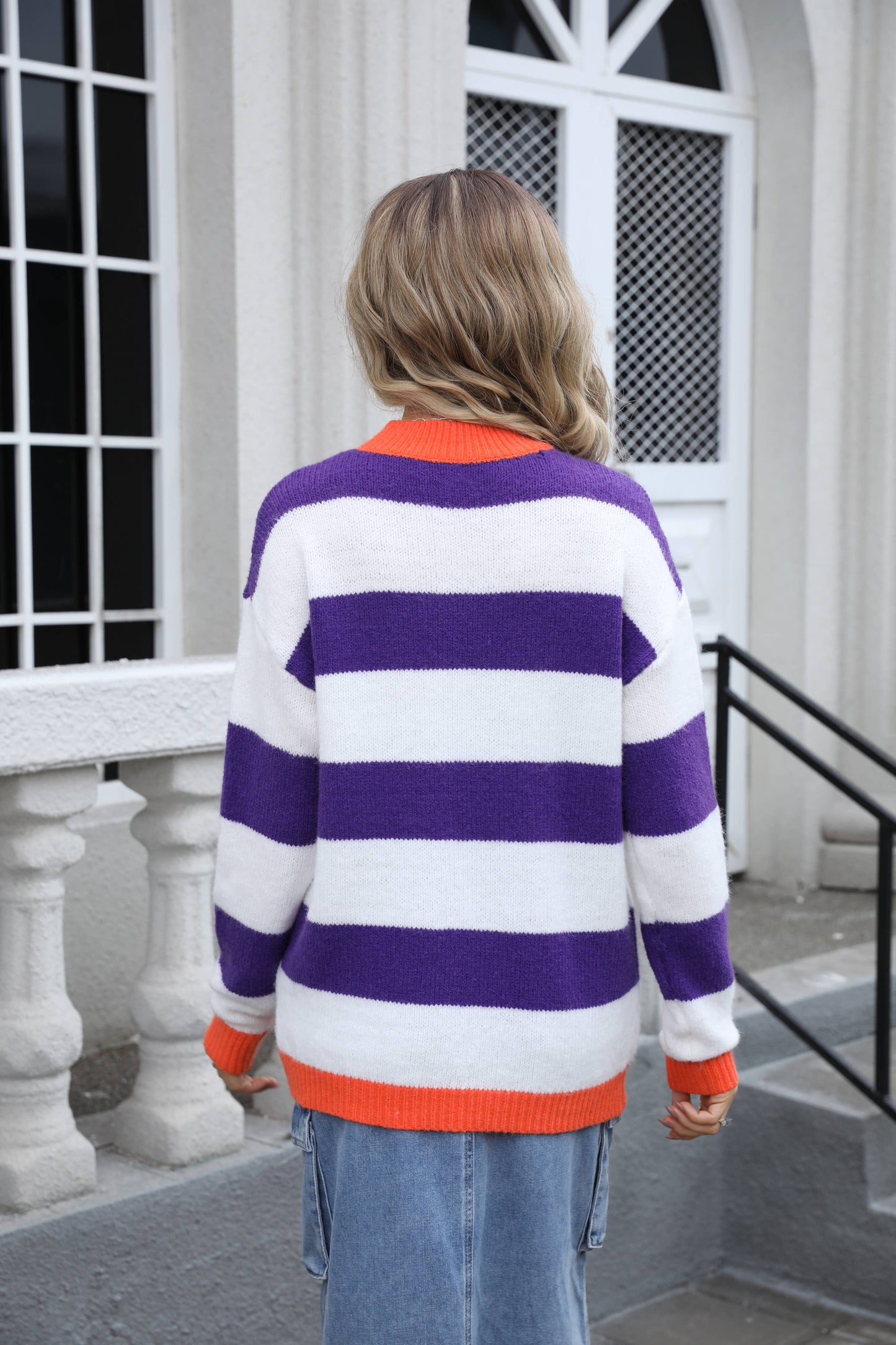 STRIPED PLUS-SIZE PATCHWORK SWEATER FOR WOMEN
