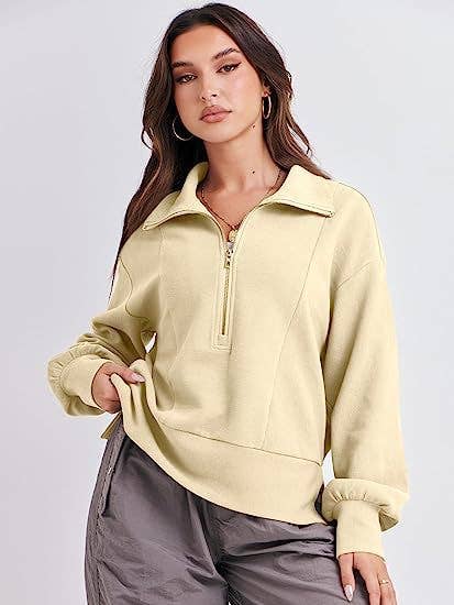 SOLID LONG-SLEEVED HOODIE WITH HALF ZIP COLLAR