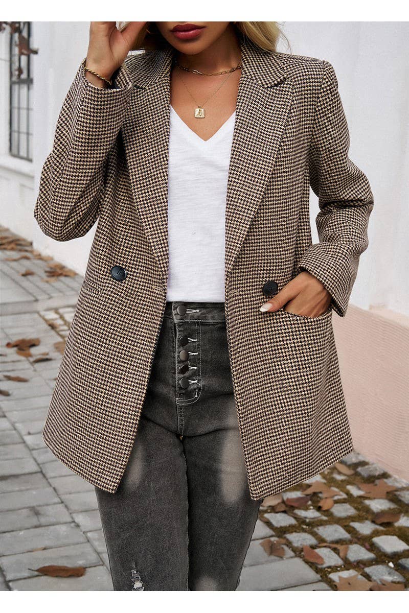 CWOJA0938_Checkered Button Suit Jacket Regular Coat