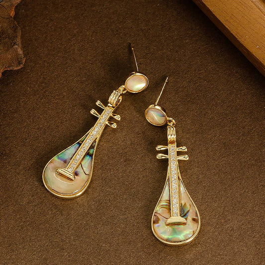 DIAMOND-ENCRUSTED ABALONE PIPA PENDANT EARRINGS