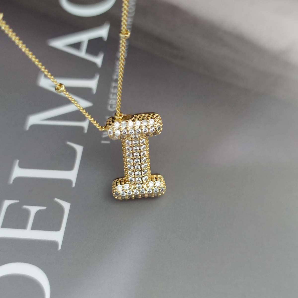 Copper Zirconia 26 Letters Pendant Necklace