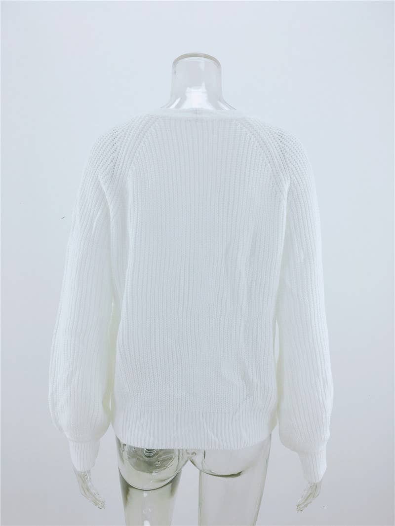 SOLID COLOR BUTTON-DOWN V-NECK SWEATER