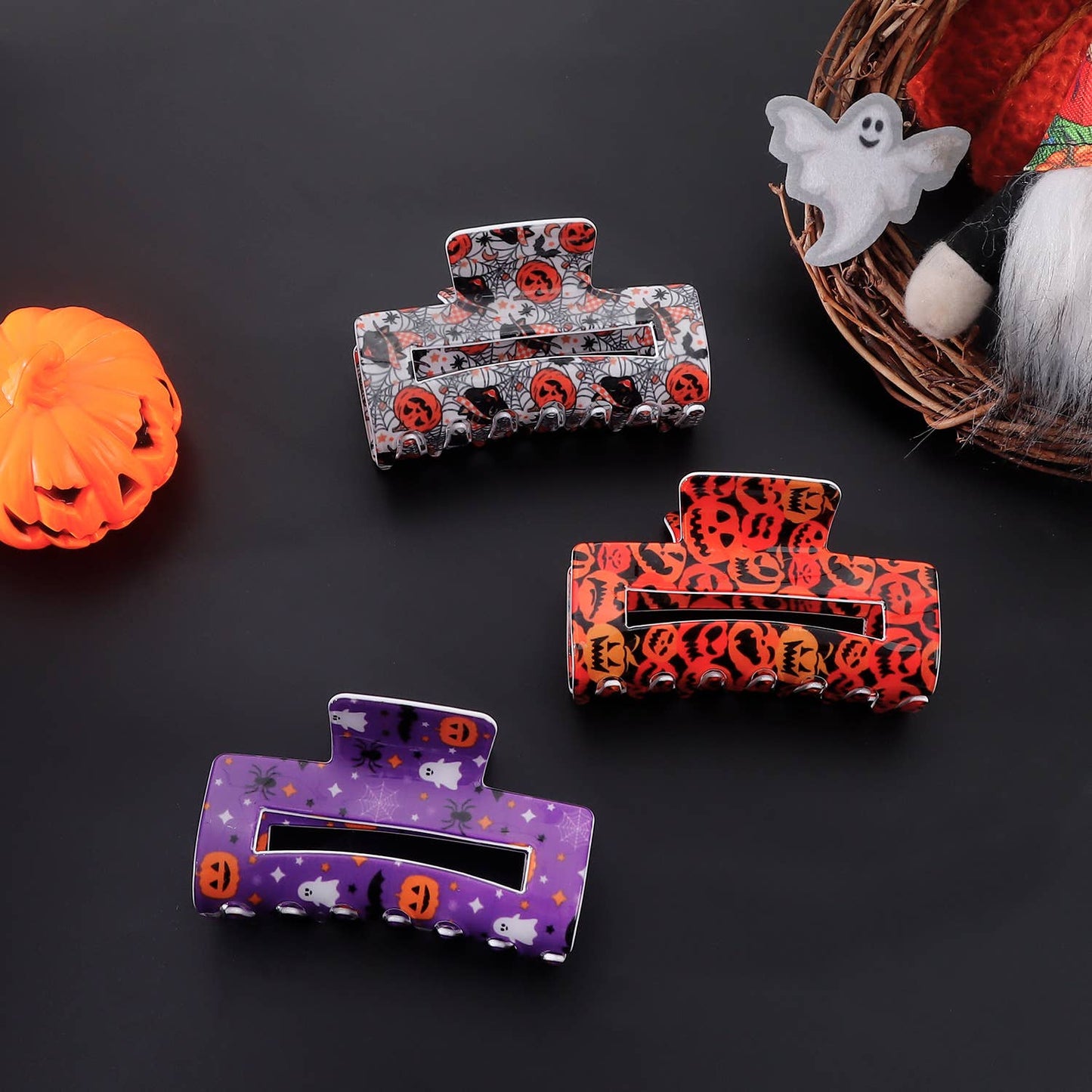 HALLOWEEN PUMPKIN GHOST BAT RECTANGULAR HAIRPIN