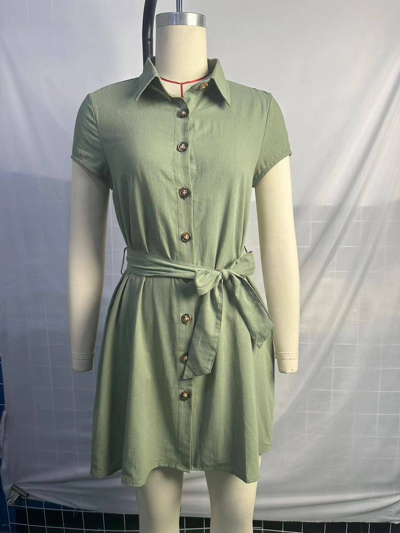SINGLE-BREASTED SHORT-SLEEVED LAPEL SHORT DRESS