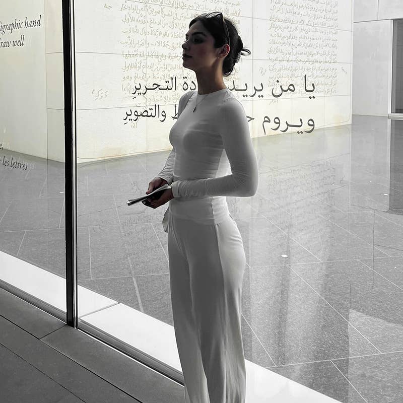 Fitted pullover top straight-leg trousers set