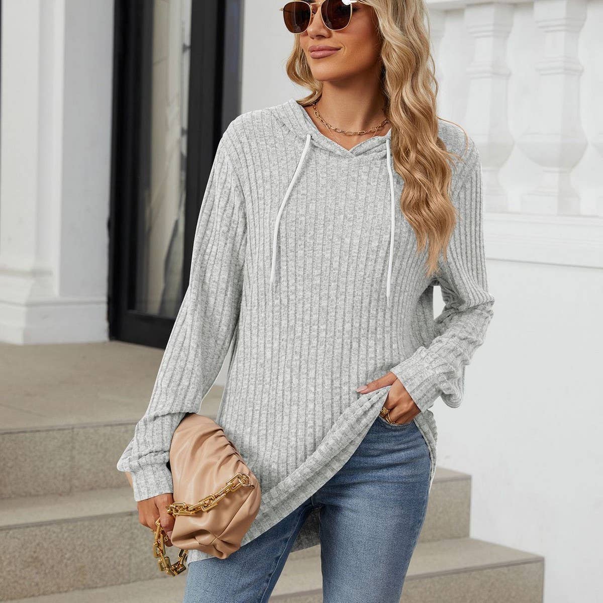 Hooded drawstring casual long-sleeved hoodie