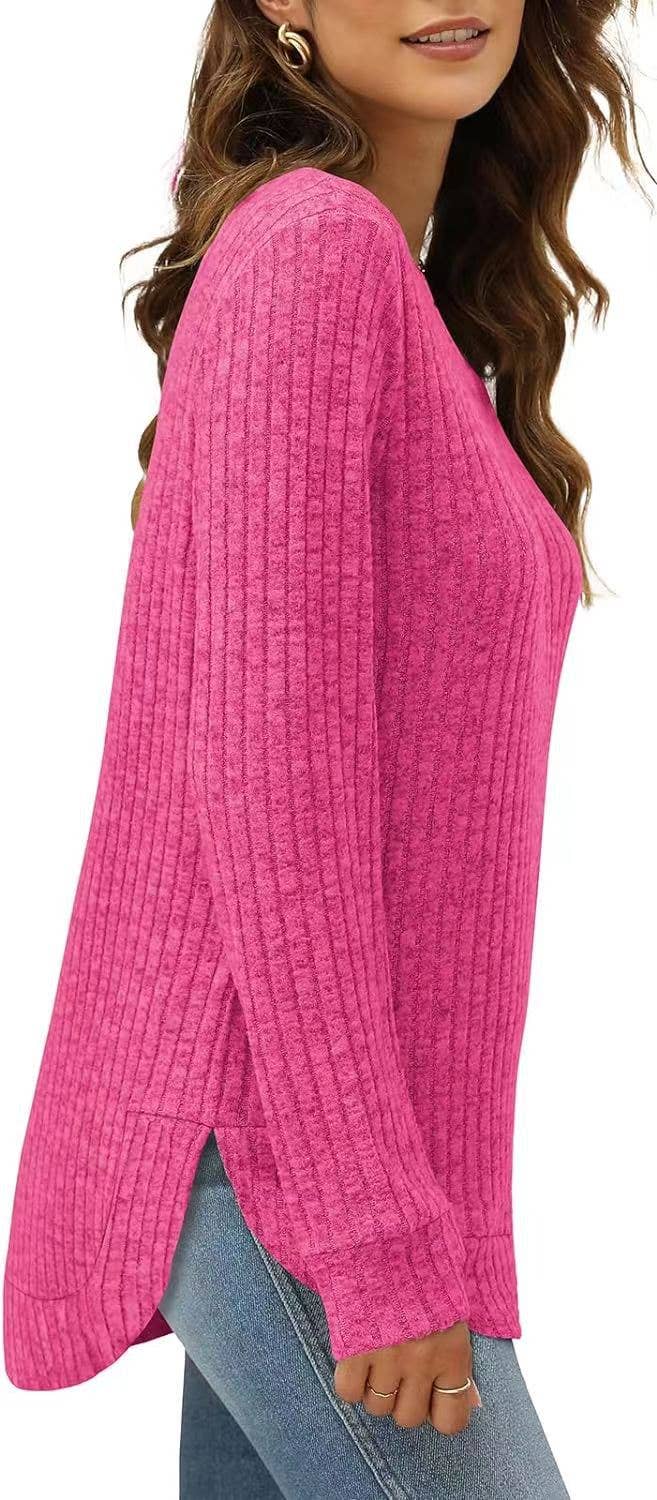 SOLID COLOR ROUND NECK LONG SLEEVE BRUSHED SHIRT