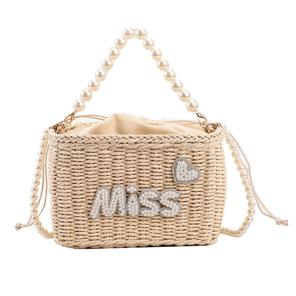 Single-shoulder pearl hand-held woven bag