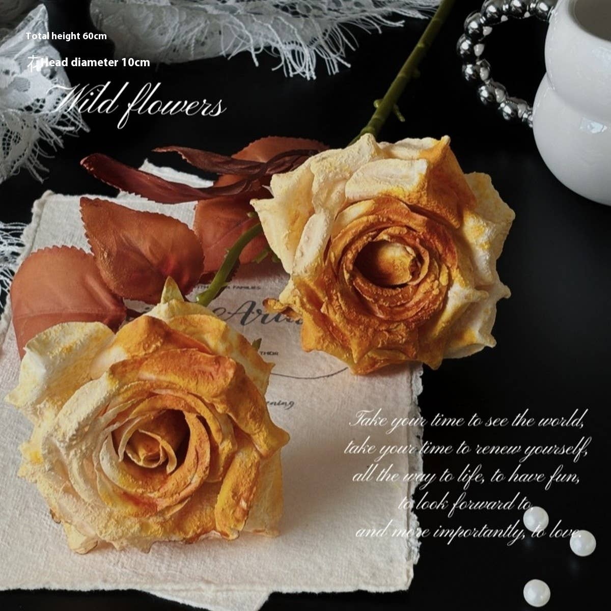 Vintage Faux Wilted Rose Bouquet with Ink Stains