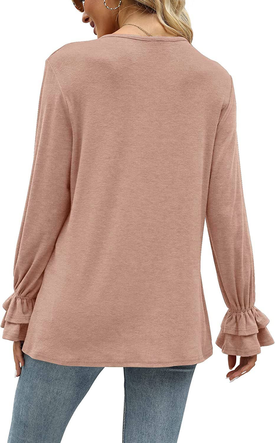 FLARED LONG SLEEVE SOLID COLOR T-SHIRT BLOUSE
