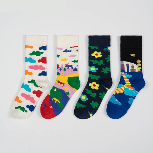 COLORFUL PATTERN COUPLE MID SOCKS