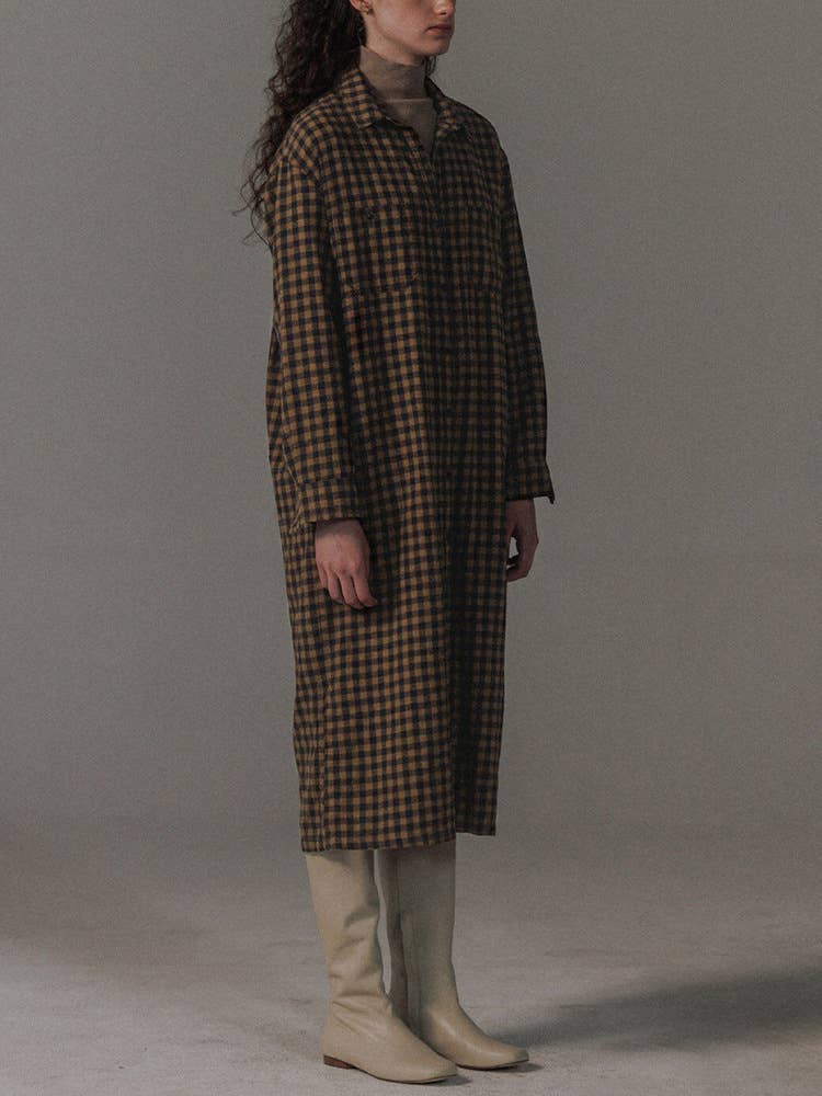 Retro lapel long shirt dress