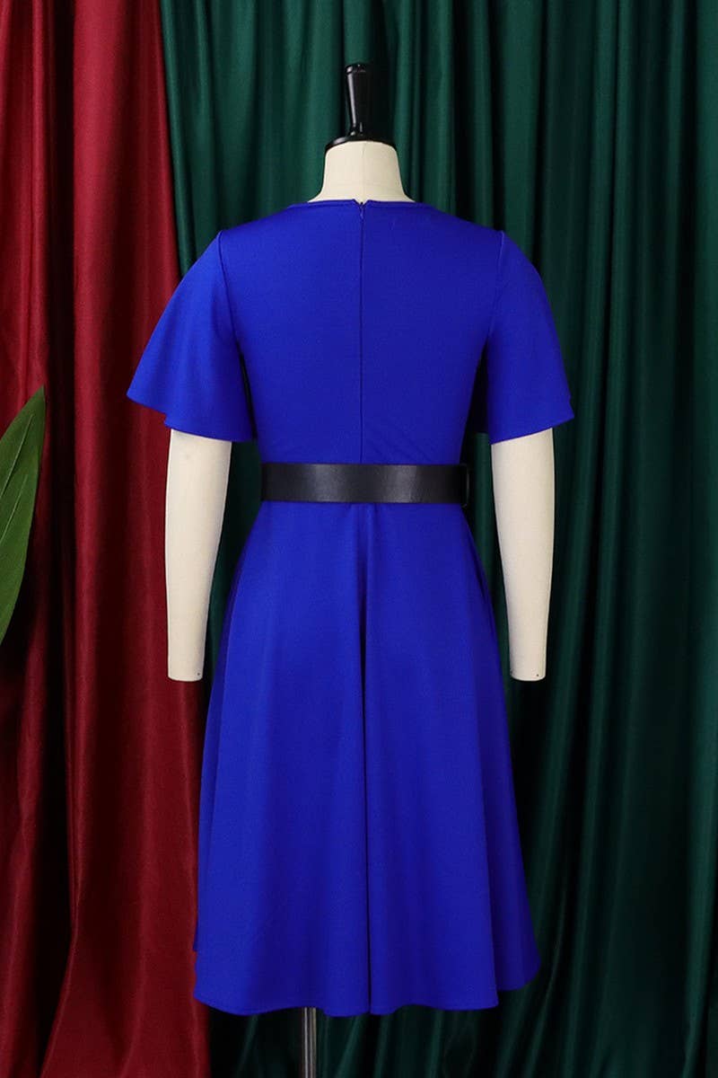 CWDSD3579_PLUS SIZE BELL SLEEVE SOLID COLOR MIDI DRESS