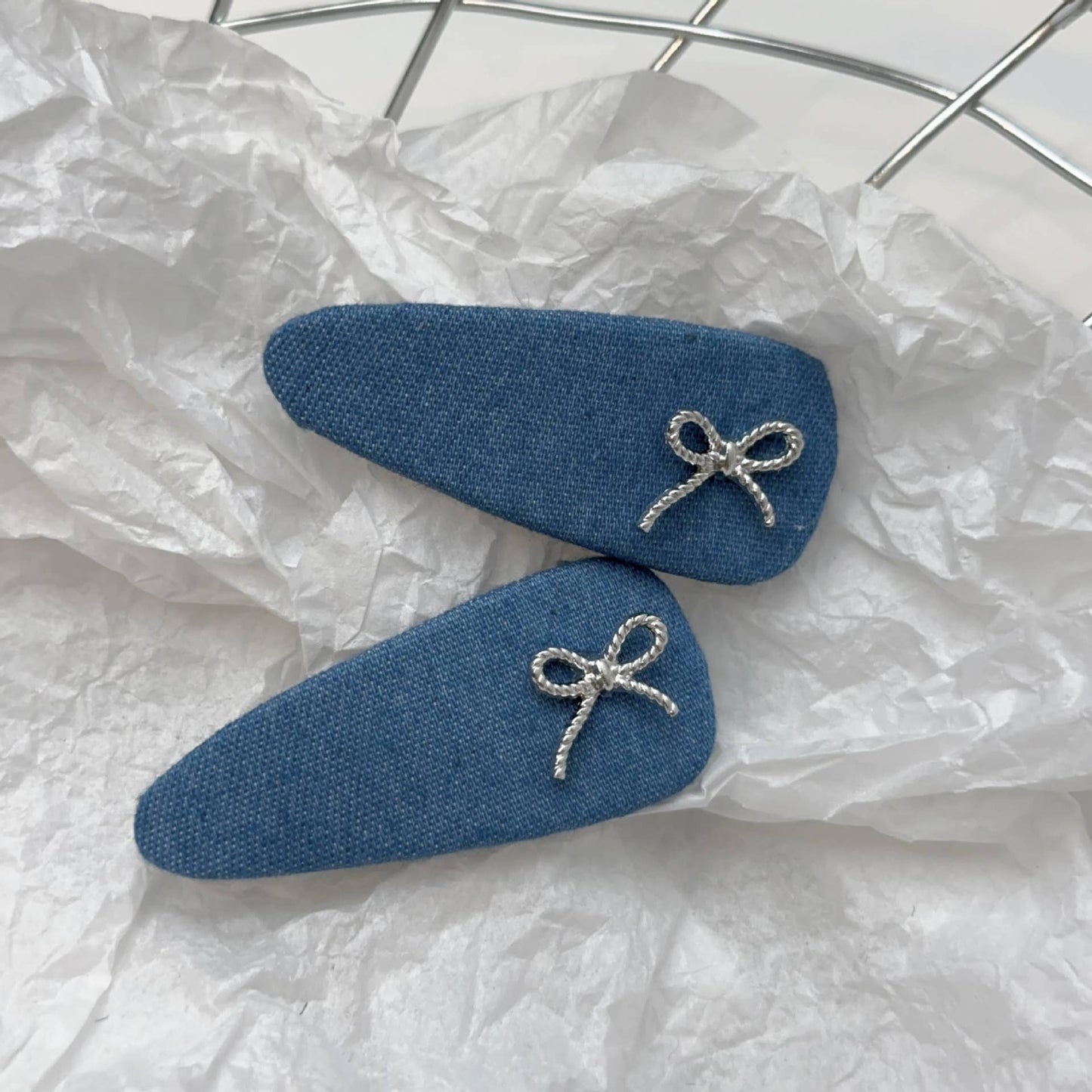 Denim series Bow Love diamond hair clip