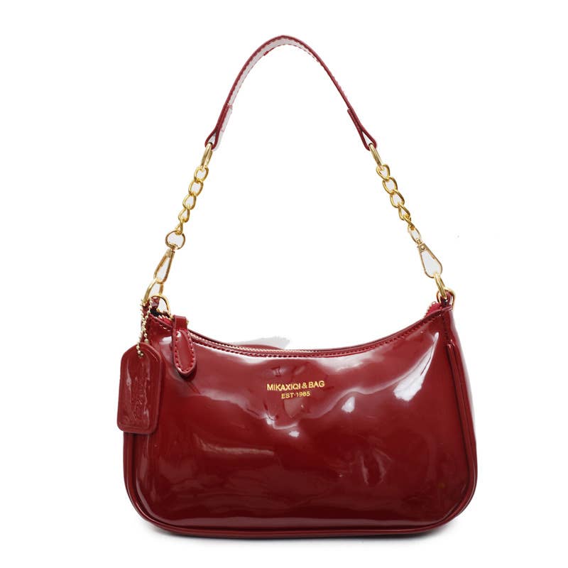 Simple PU leather glossy crossbody bag