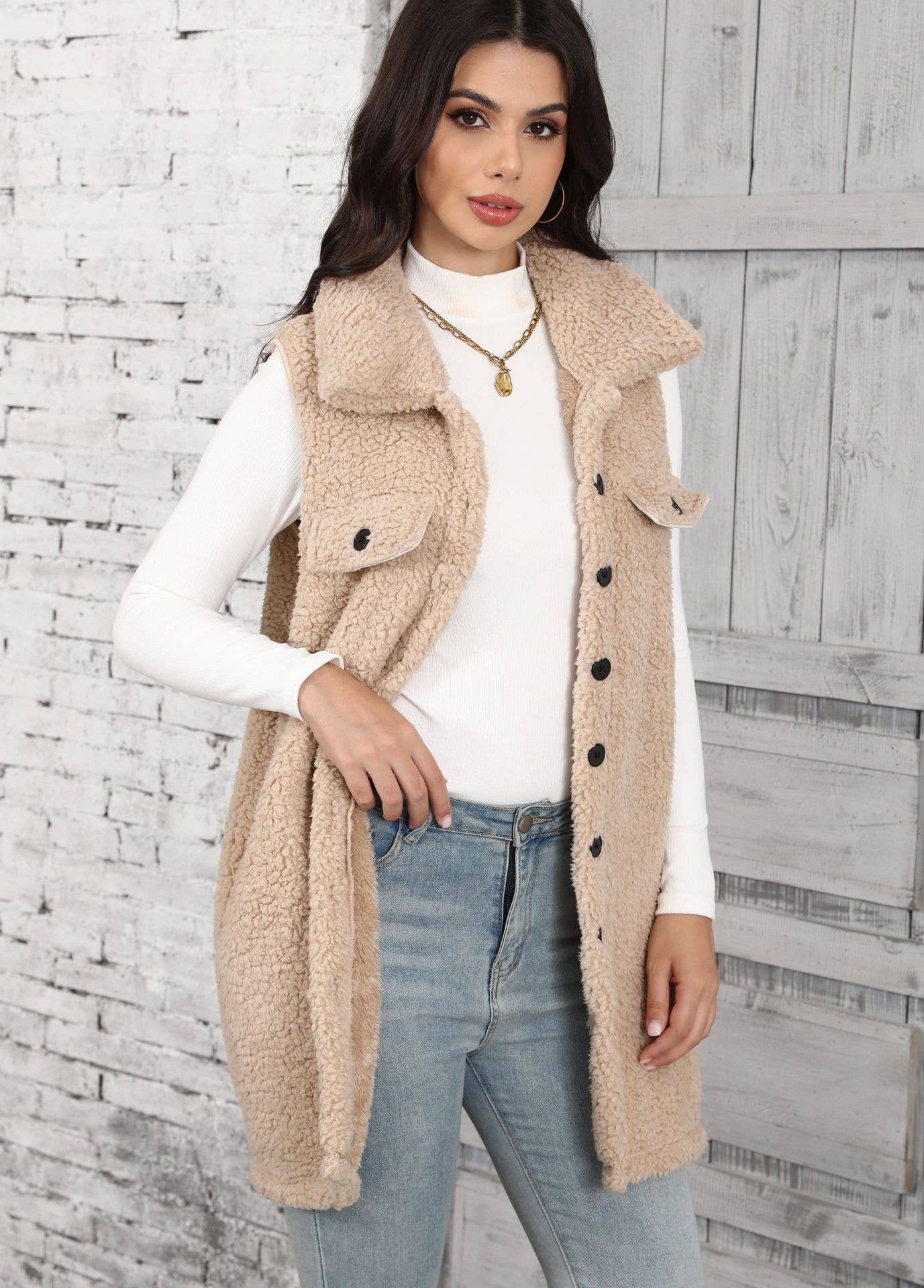 SLEEVELESS POINTY BUBBLE CARDIGAN FLEECE VEST