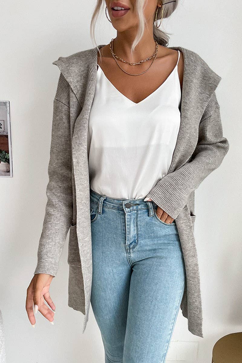 CWOHOL0384_Casual Open Front Long Sleeve Hoodie Sweater