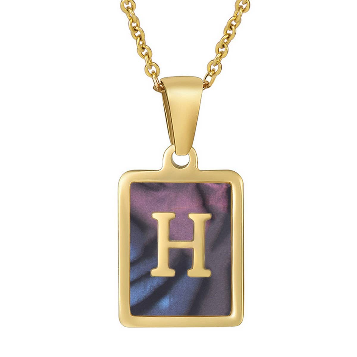 CWAJE1930_Square Stainless Steel Color Shell Letter Necklace