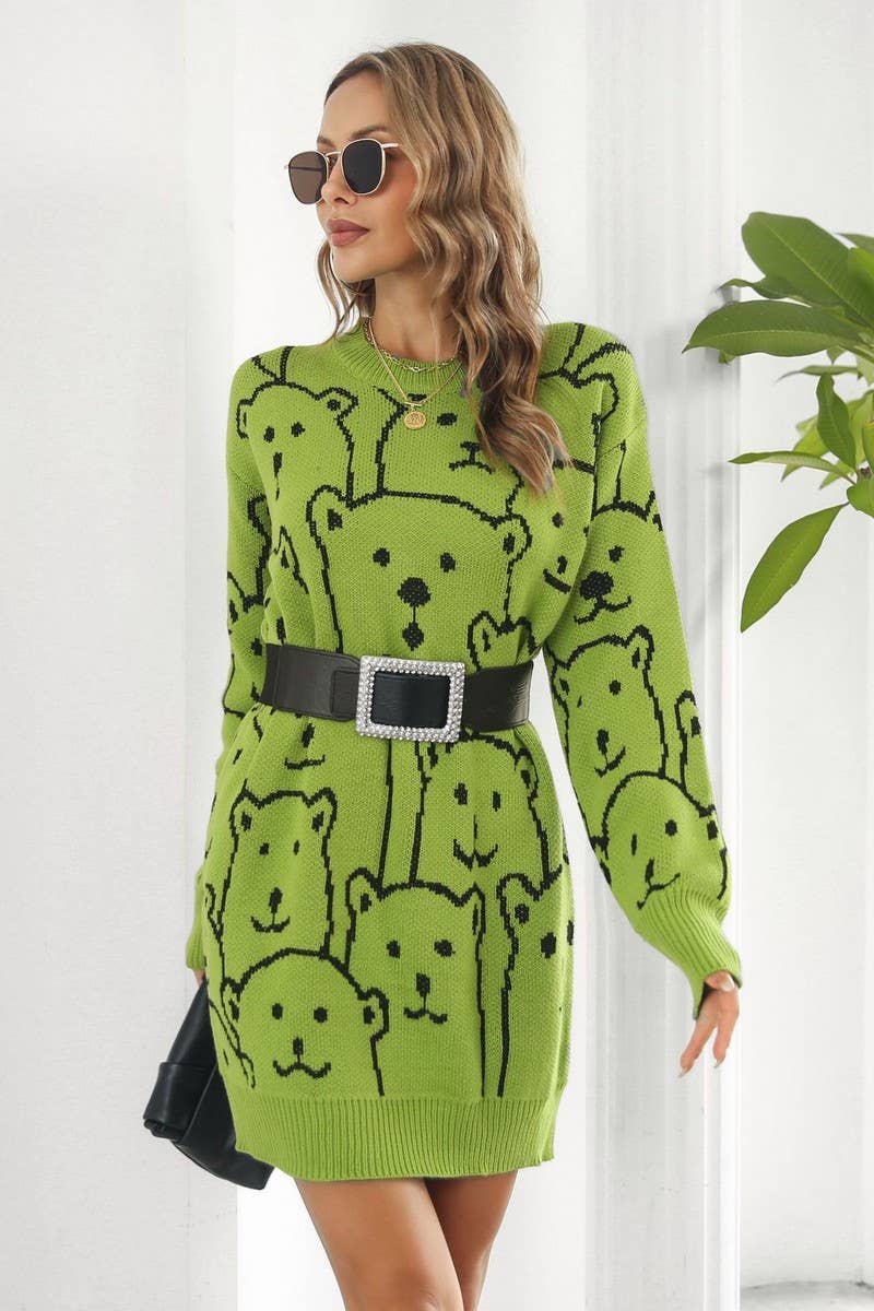 CWDSD7336_SWEET LOOSE BEAR JACQUARD KNITTED DRESS