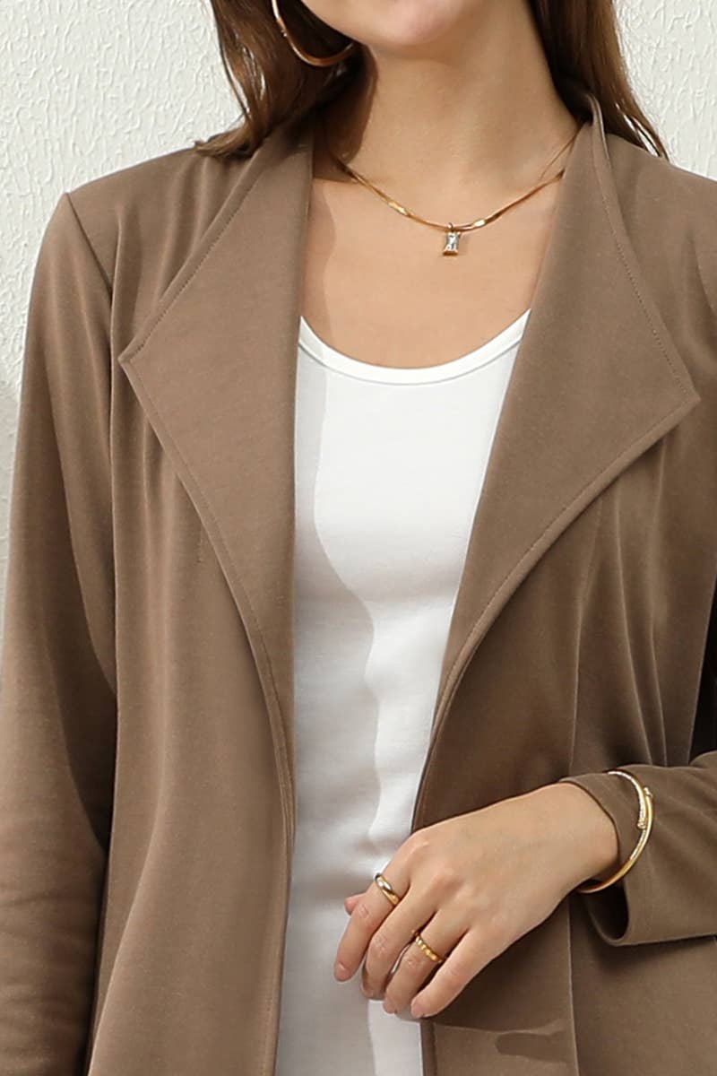 CWOCO153_DRAPE OPEN FRONT OFFICE TRENCH JACKET BLAZER